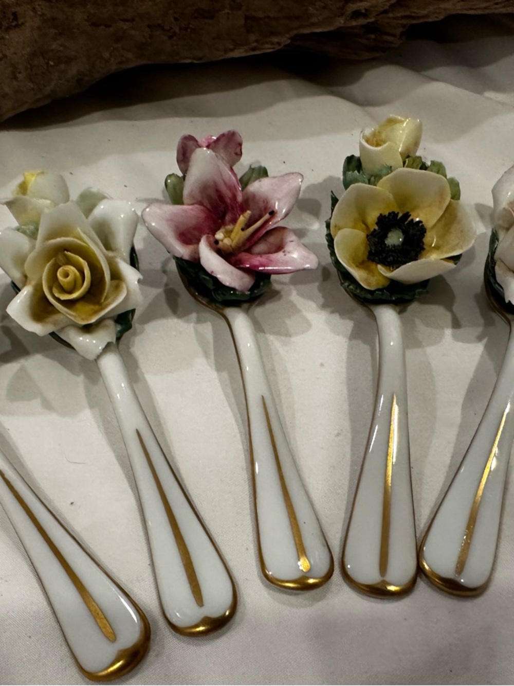 Porcelain Floral Spoon Set - Pink, Yellow, White Flowers